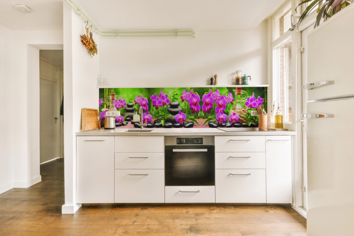 Küchenrückwand Acrylglas Spa Bambus Orchideen