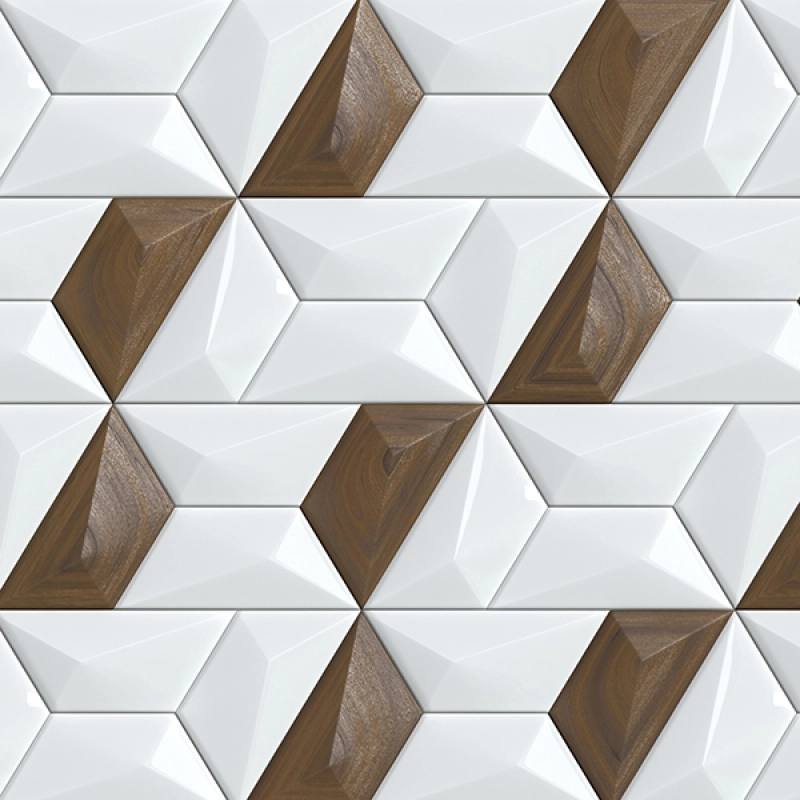 Küchenrückwand Aluverbund Hexagon Weiß Holz Mosaik