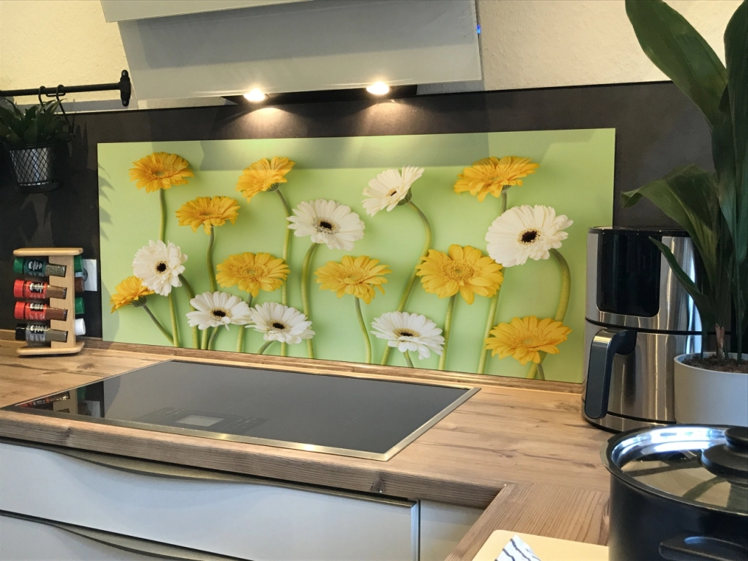 Spritzschutz Küche Acrylglas Gelb Weiße Blumen