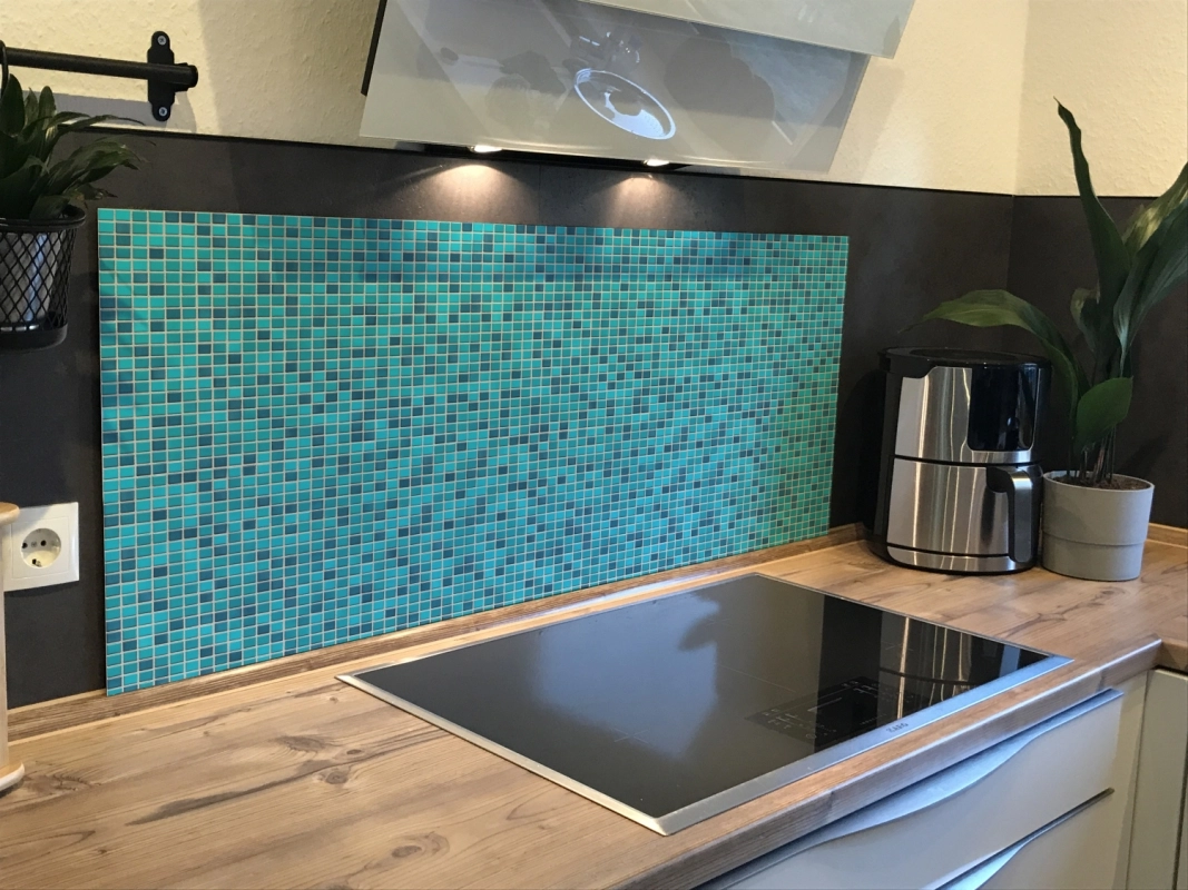 Spritzschutz Küche Acrylglas Keramik Mosaik Blau