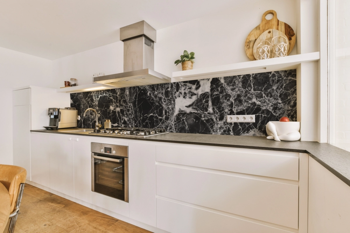 Küchenrückwand Marmor Schwarz Weiß