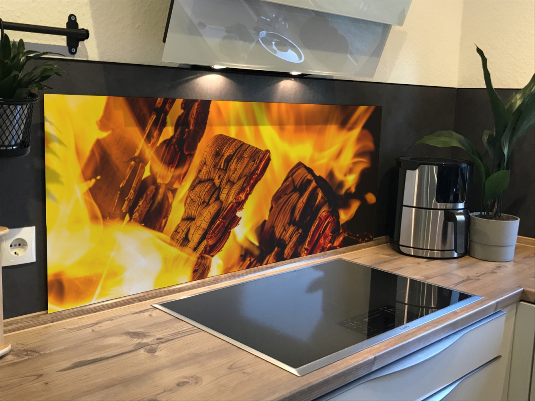 Spritzschutz Küche Acrylglas Holz Feuer