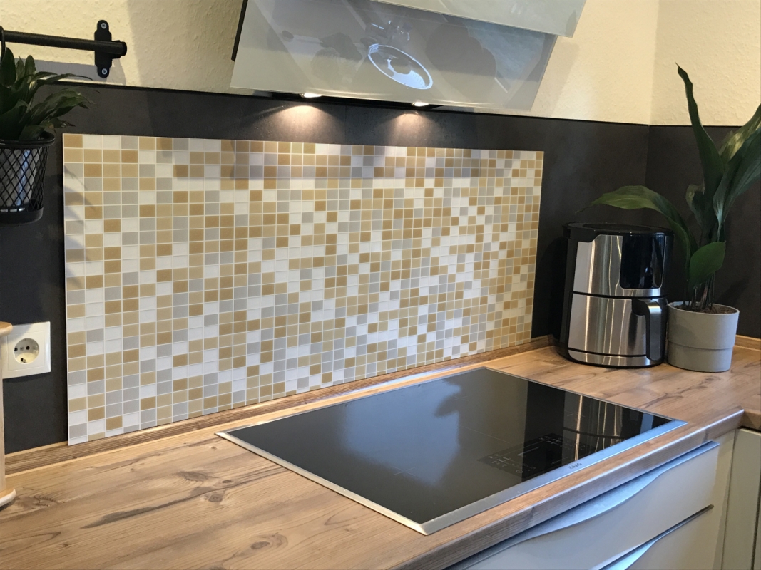 Spritzschutz Küche Beige Weiß Mosaik